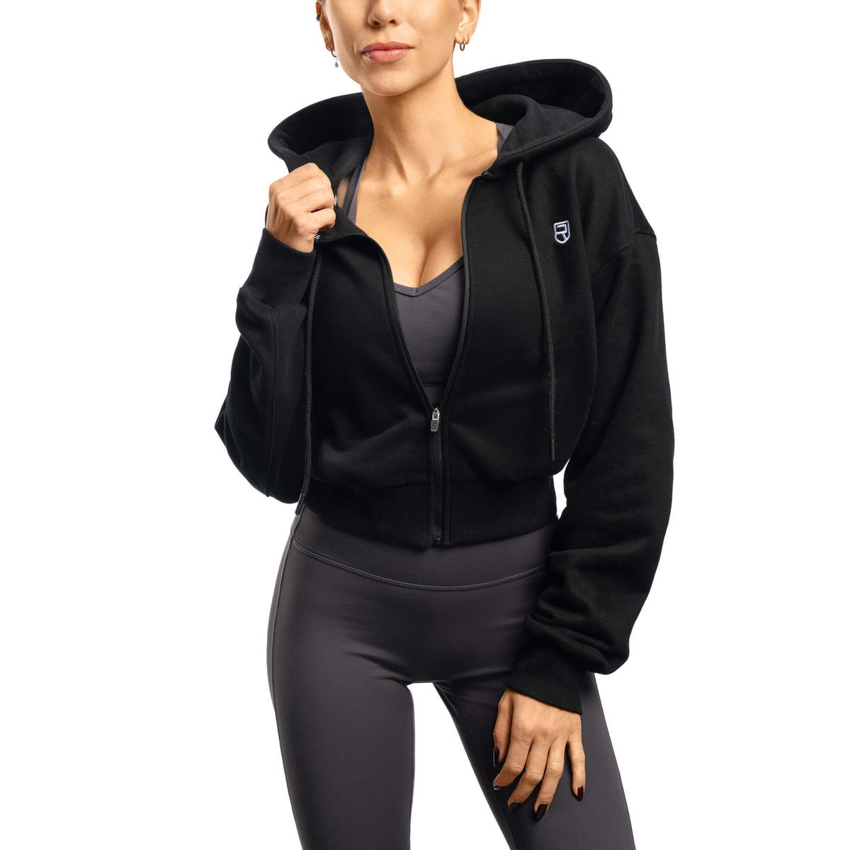 Comfy Crop Zip Hoodie - Black