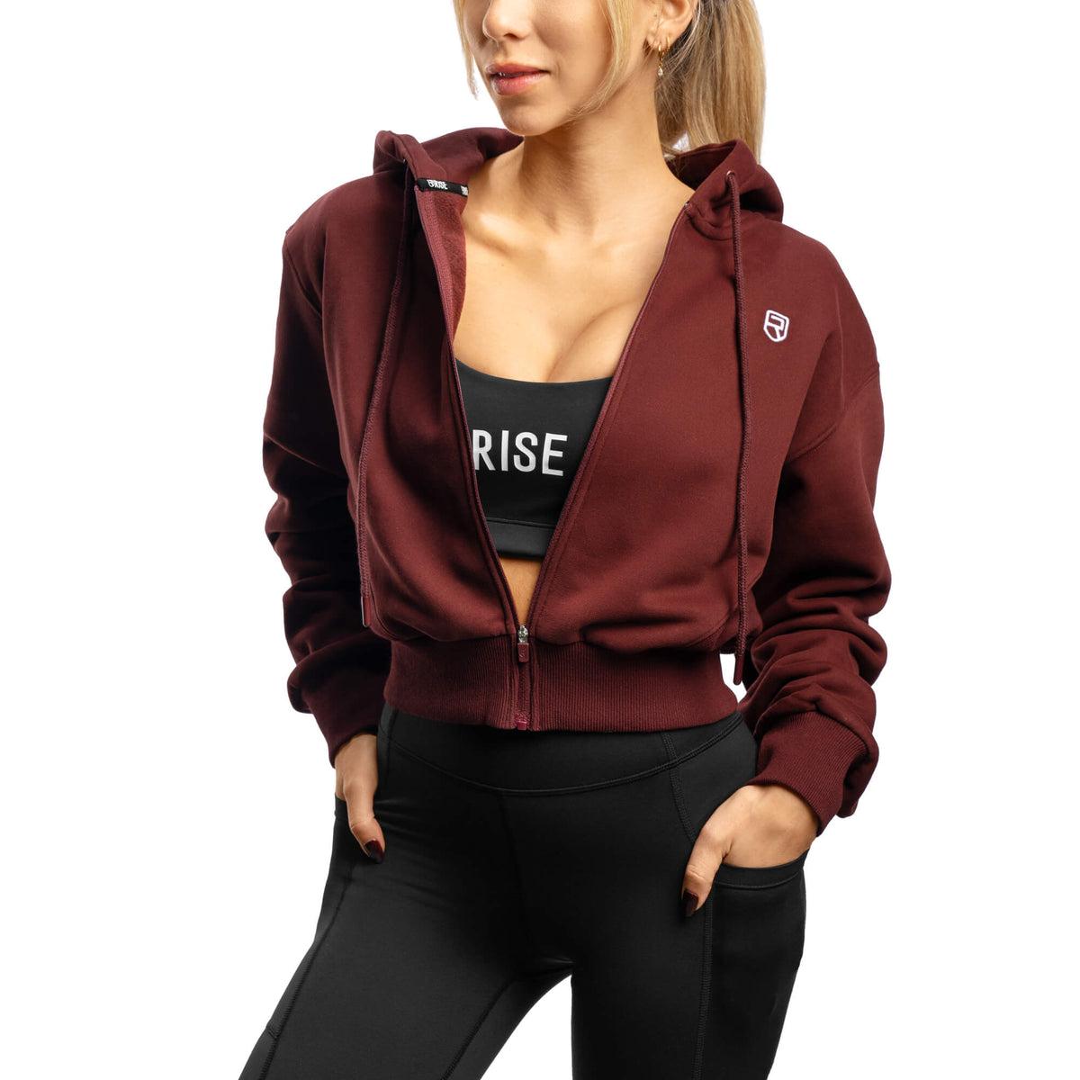 Comfy Crop Zip Hoodie - Burgundy