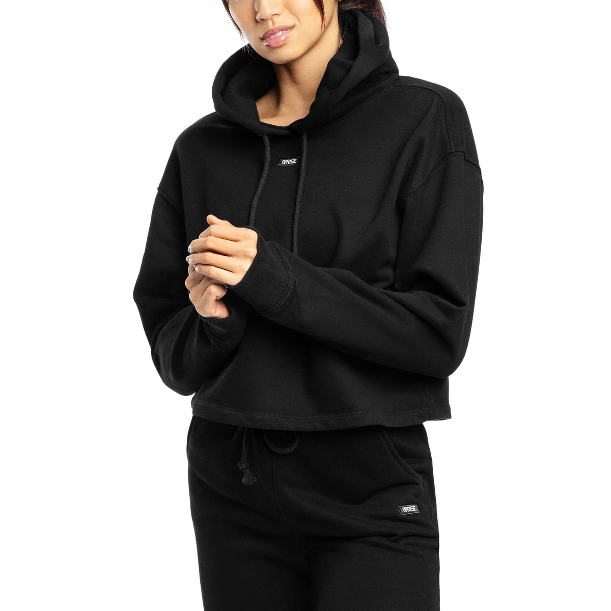 Sweat à capuche court confortable - Noir