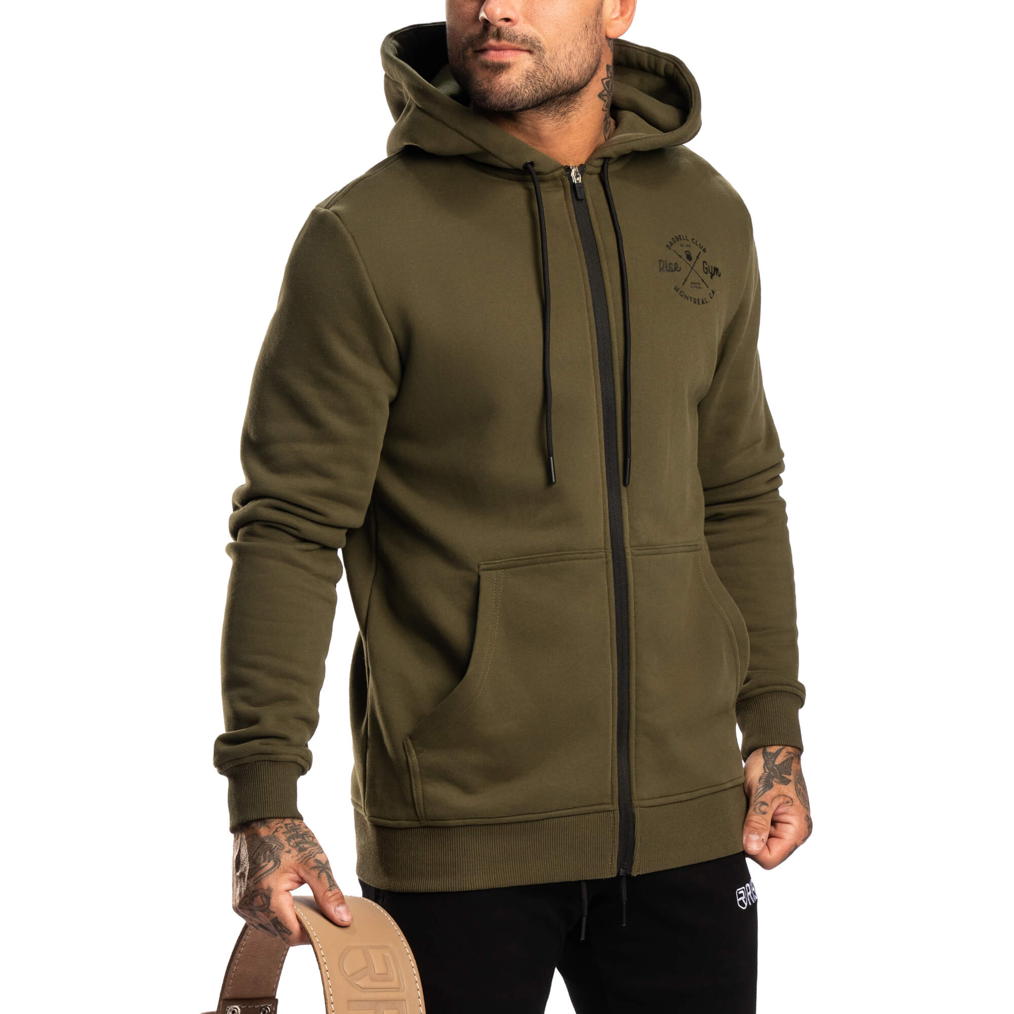 Sweat à capuche entièrement zippé Barbell Club - Army Green